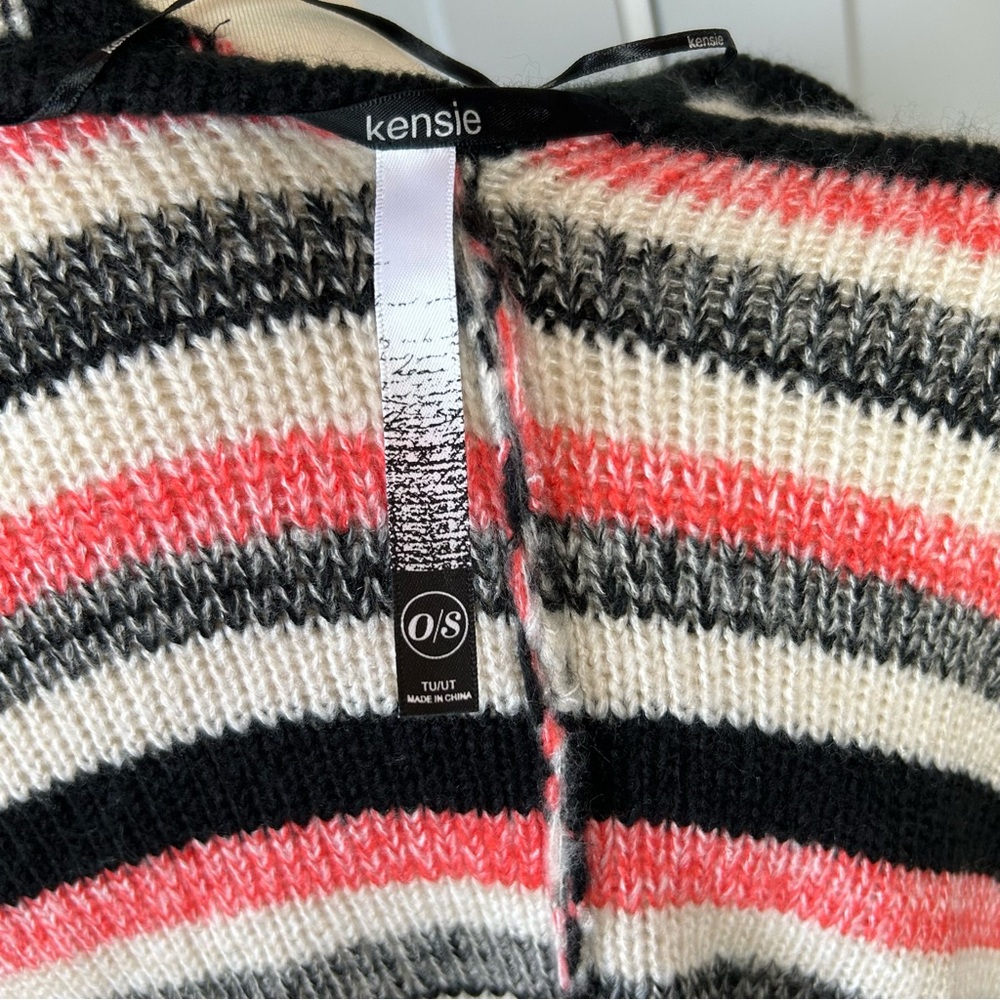 Kensie Womens OS Striped Multicolor Knit Shawl Oversized Fringed Office Wear - Picture 8 of 8